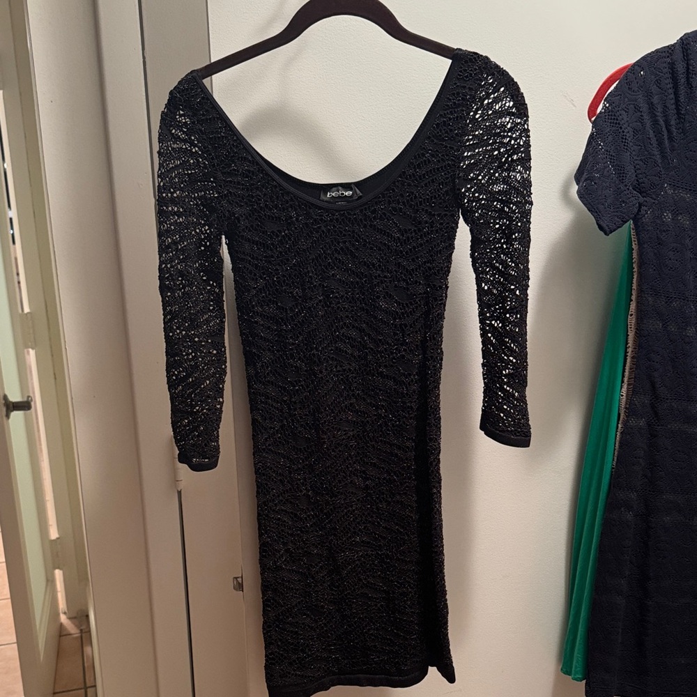 bebe Black Long Sleeve Lace Dress